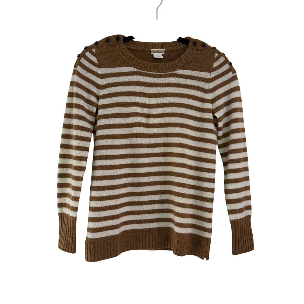 J. Crew Collection Womens Brown/Cream Cashmere‎ Striped Long Sleeve Sweater S